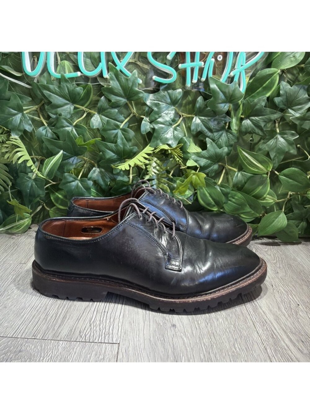 ALLEN EDMONDS BLACK HILLS BLACK GENUINE LEATHER LACE UP SHOES SIZE 9.5 D